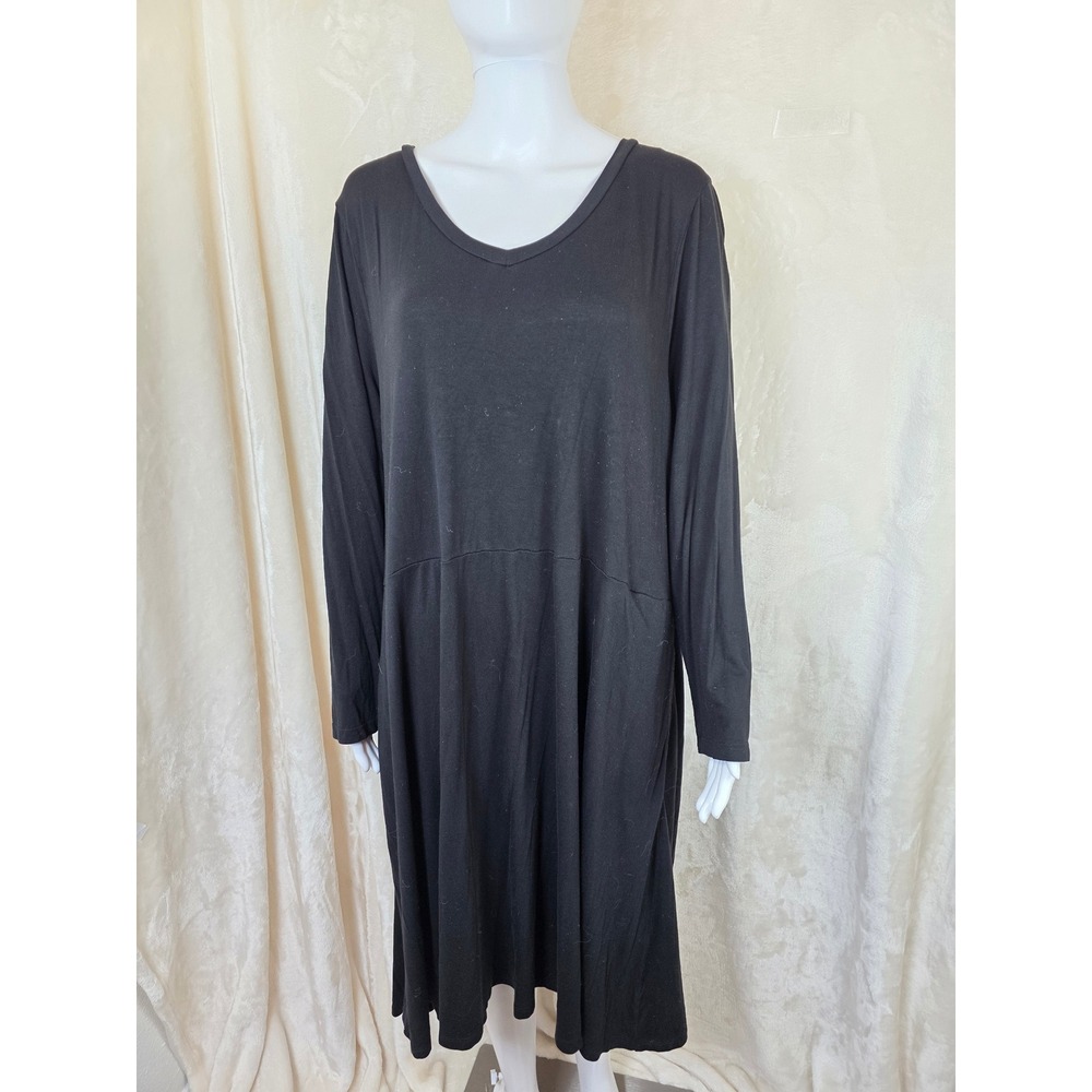 Terra & Sky Womens 3X‎ Black Long Sleeve V-Neck Knit Dress with Pockets